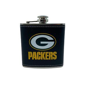 NFL Packers Leather and Stainless Steel 6oz Flask, NWT